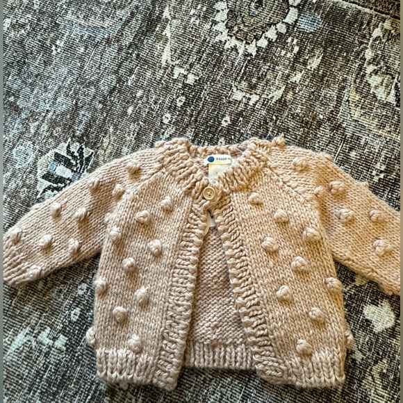 Blueberry Hill Crocheted Single-Button Popcorn Cardigan -Latte Sweater 12-24 - Picture 5 of 5